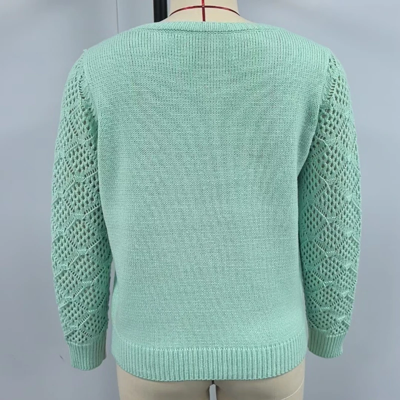 Fashion Women's Fall/Winter Solid Color V-Neck Cutout Knit Top Relaxed Casual Versatile Long Sleeve Sweater Elegant  Pullover
