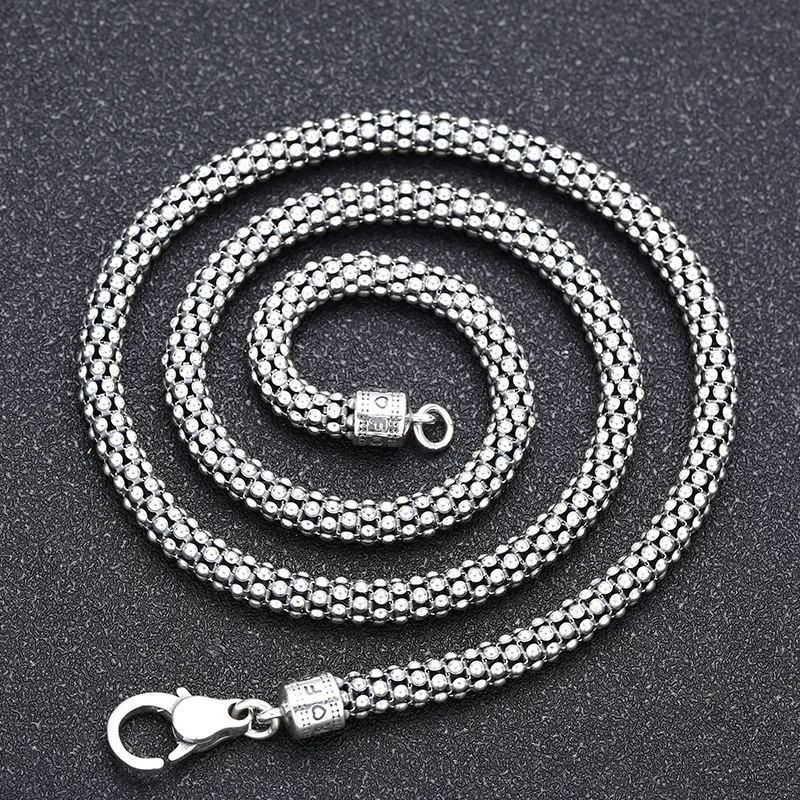 Vintage Distressed Punk Lantern Chain Necklace for Women - S925 Sterling Silver, Chunky Style Fashion Accessory