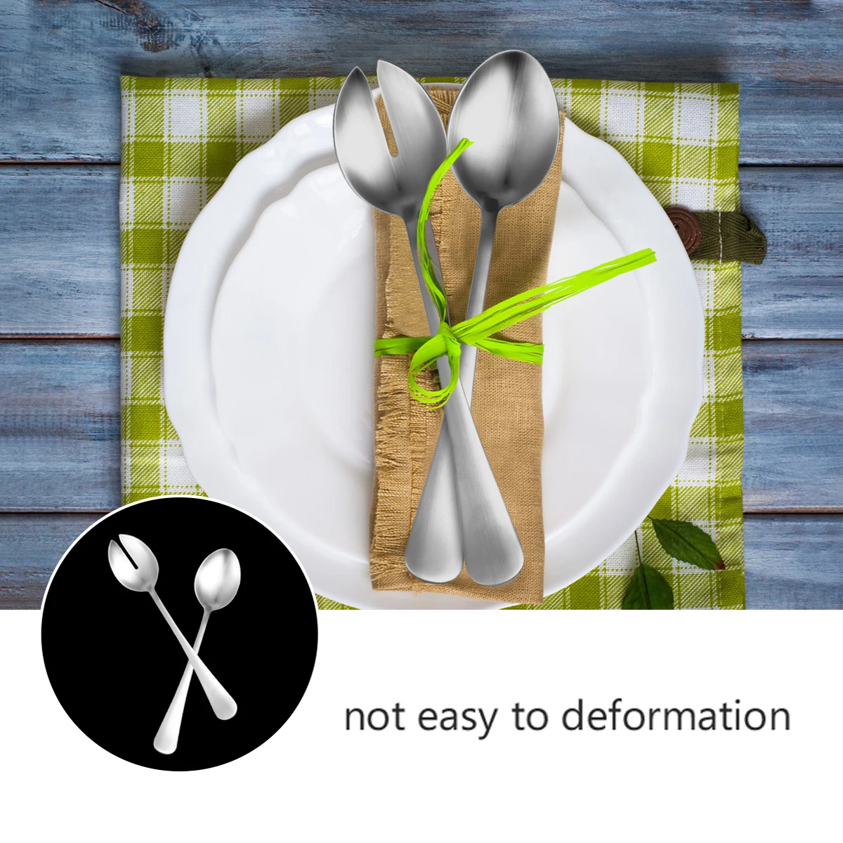 

2pcs Salad Fork Spoon Set Stainless Steel Serving Utensils Western Dish Dinner Forks