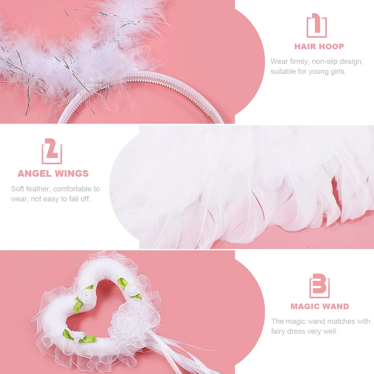 

3pcs Angel Costume For Party Performance Fairy Wing Hair Wand Set Lovely Holiday Dance Banquet Gift