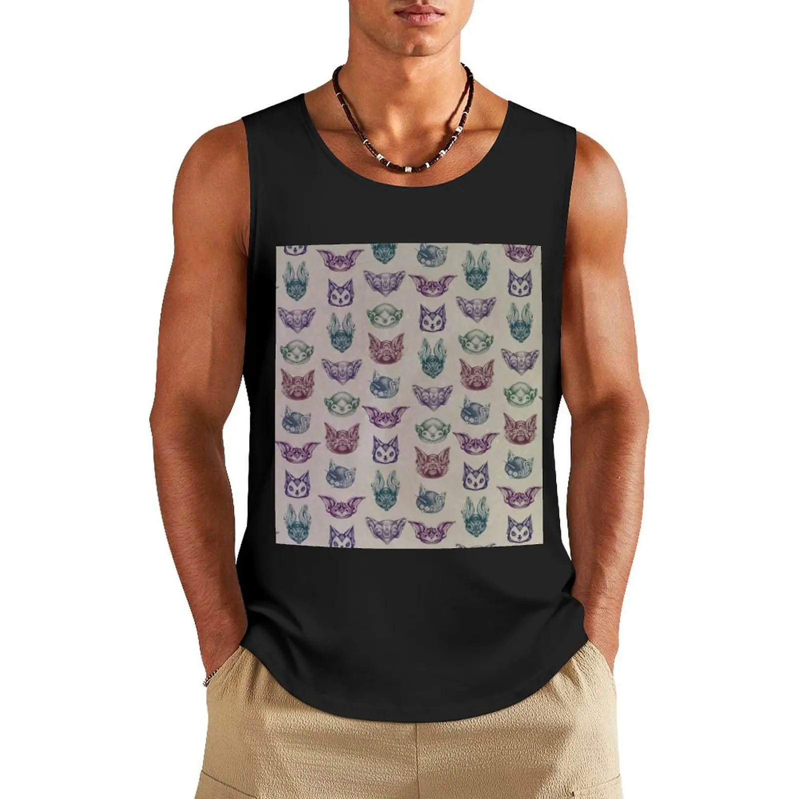 

Bat Pattern Tank Top muscle t-shirt gym t-shirts man gym training accessories t-shirts for men