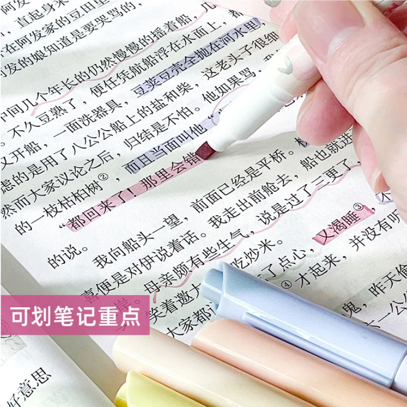 4Pcs Fresh Highlighter Pen Set Fiber Axe Shaped Pen Tip For Students To Draw Mark And Highlight School Supplies