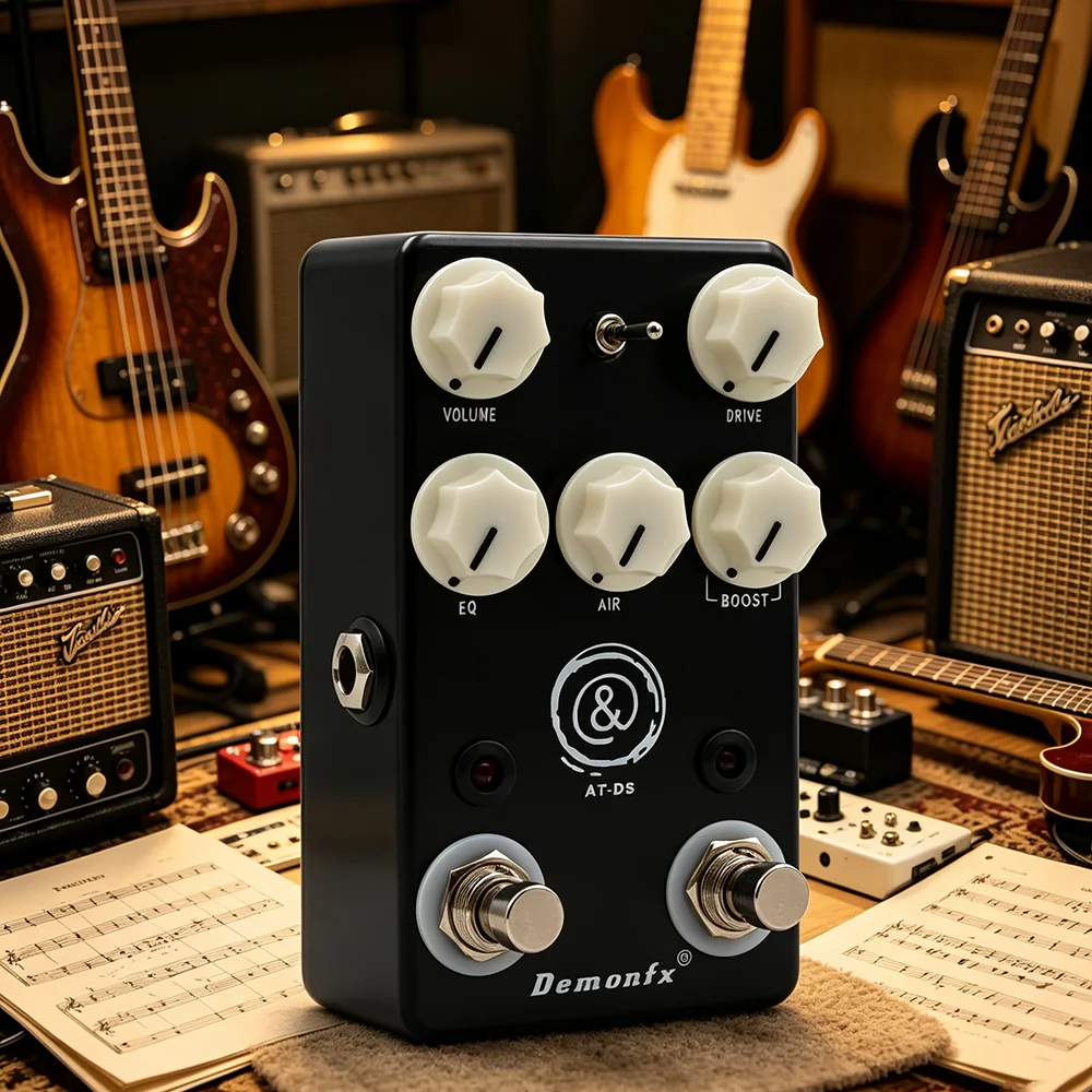 Demonfx Guitar Effect Pedal AT-DS Black Overdrive Effect With Volume, EQ, Drive, Air, Boost Knobs and a Three-way Toggle