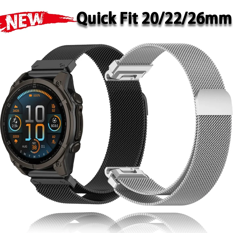 QuickFit 26mm 22mm 20mm Milanaise-Armband für Garmin Fenix 8 E 7X Pro Offizielles Magnetarmband für Garmin Tactix 8/Quatix 8/970