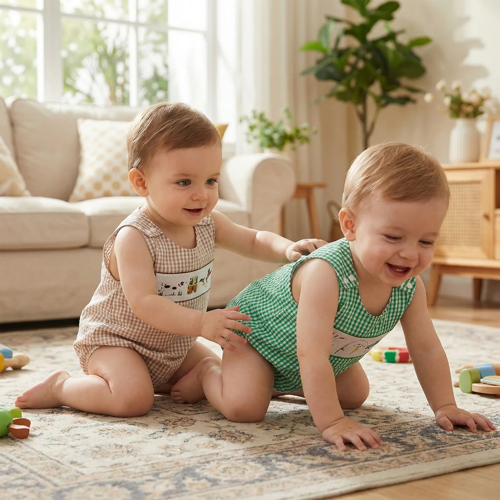 Focusnorm 0-18m adorável bebê meninos verão xadrez macacão bonito bordado sem mangas em torno do pescoço macacão