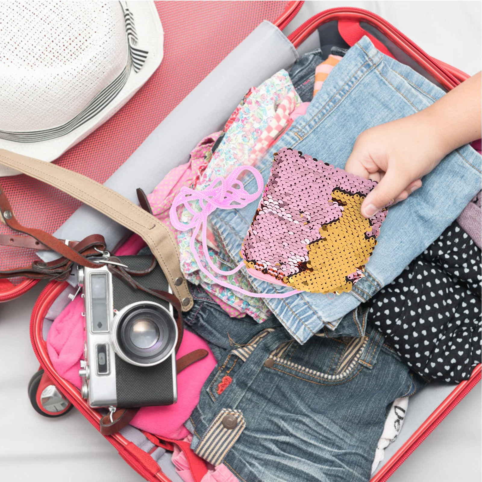 1 Uds. Mini monedero de lentejuelas rosas, elegante bolso brillante, monedero, monedero con lentejuelas, monederos para