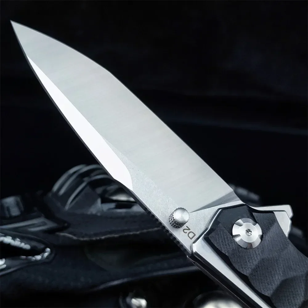 Pocket Bearing D2 Steel Blade EDC Flipper Folding Knife Black G10 Handles Outdoor Tactical Survival Knives Camping Hunting Tool