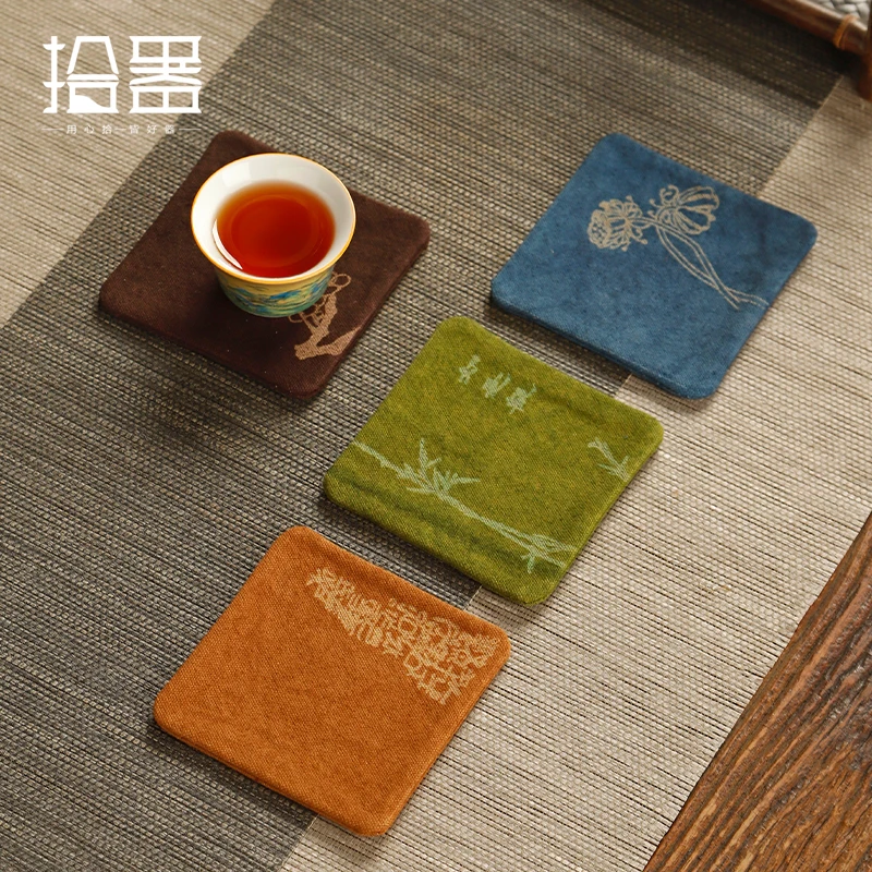 Handmade tie-dye cup holder coaster cotton linen tea table insulation mat Chinese retro tea mat tea ceremony spare parts