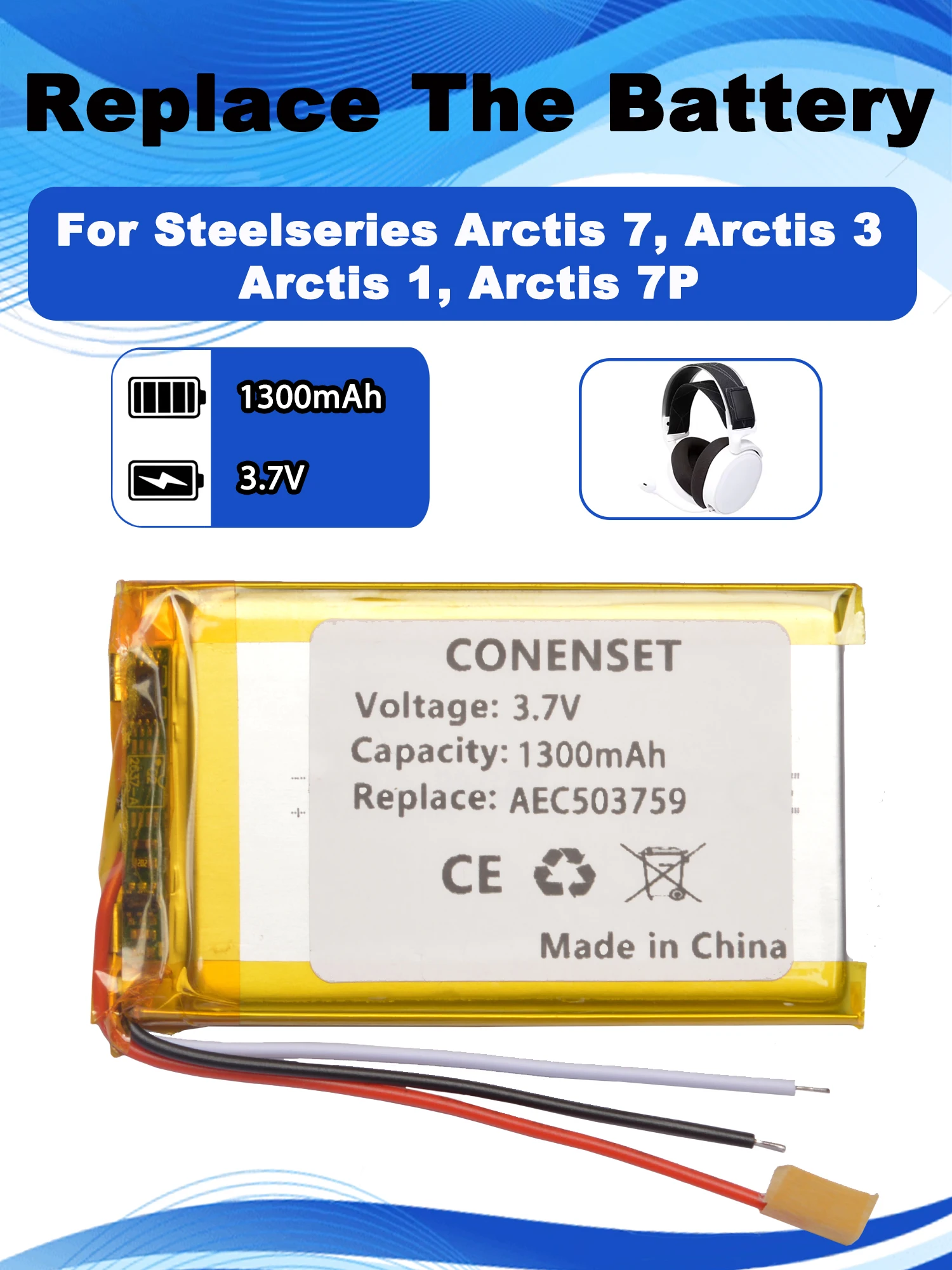 3.7V 1300mAh Replacement Battery For Steelseries Arctis 7 7P 3 1 Wireless Game Headset Bluetooth Headphones AEC503759 Batteries