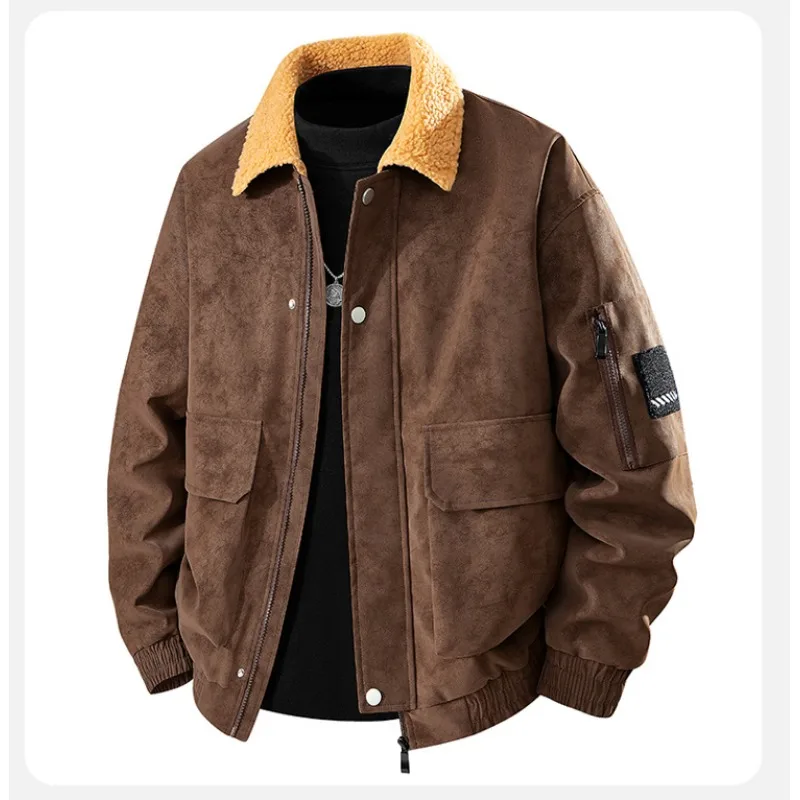 

Winter New Lambskin Men Workwear Casual Cotton Jacket Male American Retro Lambskin Cotton Coat
