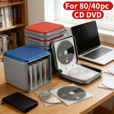 Portable Zipper DVD CD Holder 80pcs Capacity Storage Pouch Bag Double-side CD DVD Storage Sleeve Case Wallet Album Carrying Case