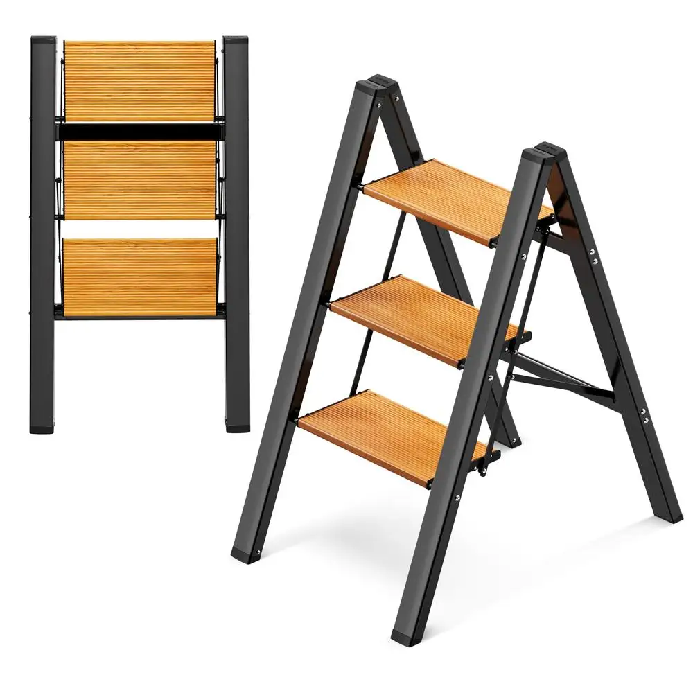 Aluminum Folding Step Stool Anti-Slip Pedal Wide Stepladder 330Lbs Capacity Kitchen Home Maintenance Easy Storage Multi-Use