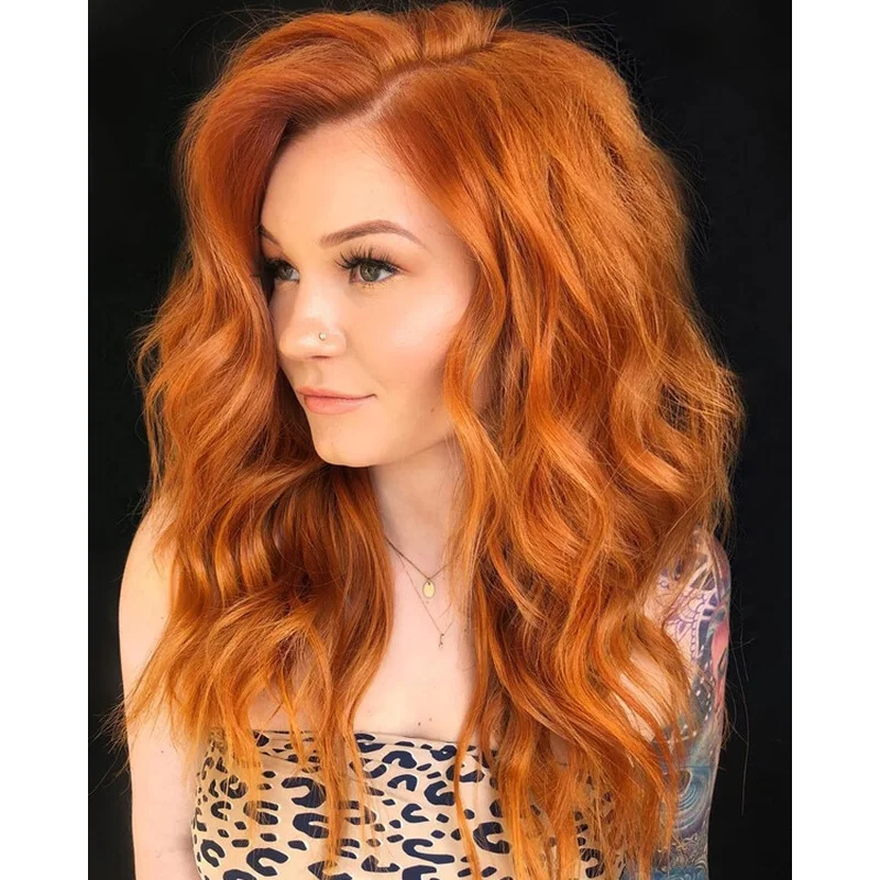 Copper Red Wigs 100% Real Hair for Caucasian Women Orange Glueless Wigs
