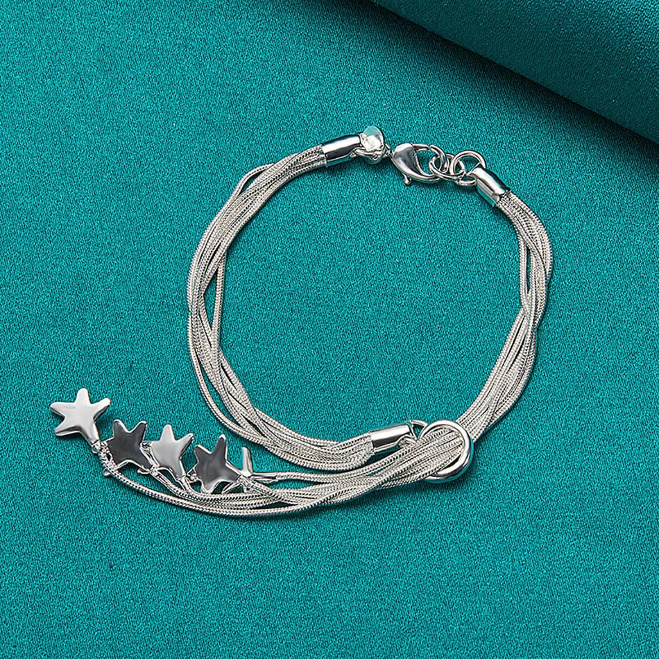 URMYLADY-Conjunto de collar y pulsera de plata de ley 925 para mujer, cadena de cinco serpientes, estrella, joyería de moda para fiesta de boda