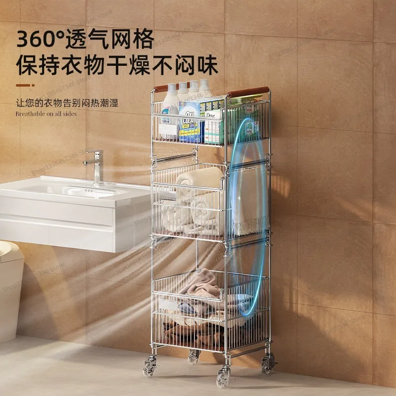 For Dirty Clothes Basket High Value Multi-layer Dirty Clothes Basket Floor Type with Wheels Storage Trolley