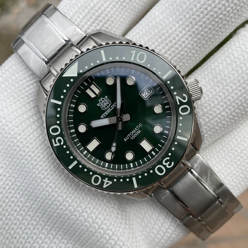 

STEELDIVE Brand SD1968 44MM One-piece Case Green Dial 1000M Waterproof NH35 Automatic Dive Diver Watch Mechanical Watches