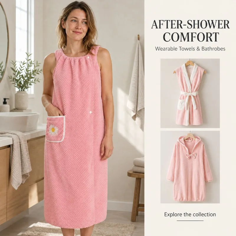 Coral Fleece Wearable Bath Towel Wrap for Women Men Soft Bathrobe Belted Sleeveless Long Sleeve Hooded Robe Homewear