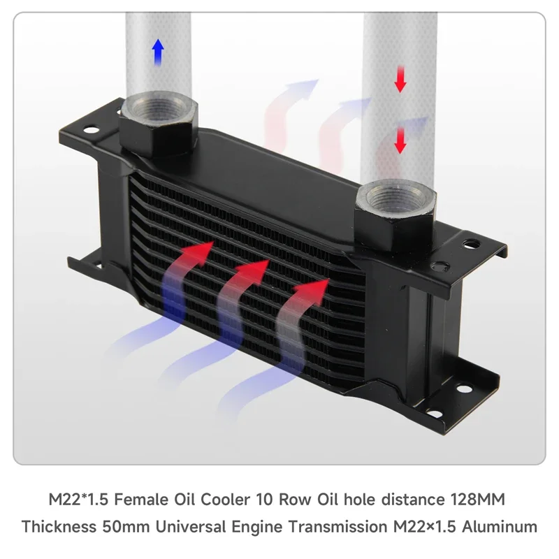 

Female M22*1.5 Oil Cooler 10/13/16/19/25/34/44 Row Universal Engine Transmission Aluminum