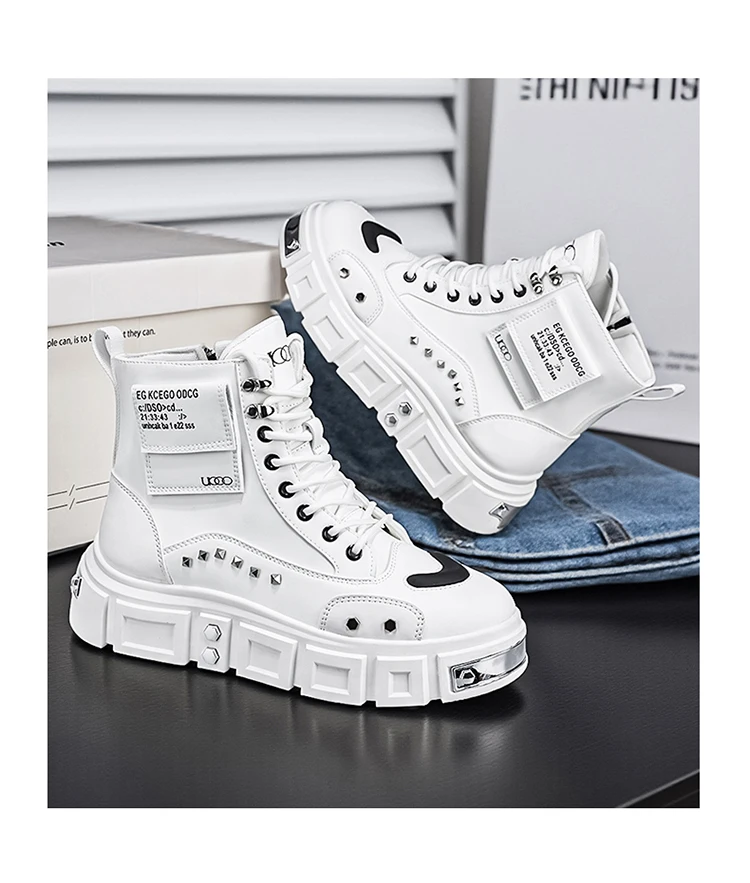 Modische Herren-High-Top-Stiefel, dicke Sohle zur Erhöhung der Körpergröße, vielseitige Freizeitschuhe – Detail 8