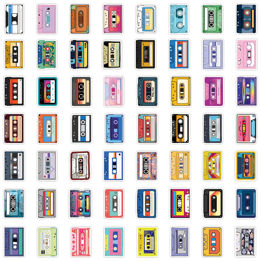

55PCS Retro Cassette Tape Stickers Vintage 80s 90s Music Mix Tape CD Music Decorative Headphones Waterproof Stickers Kids Toy
