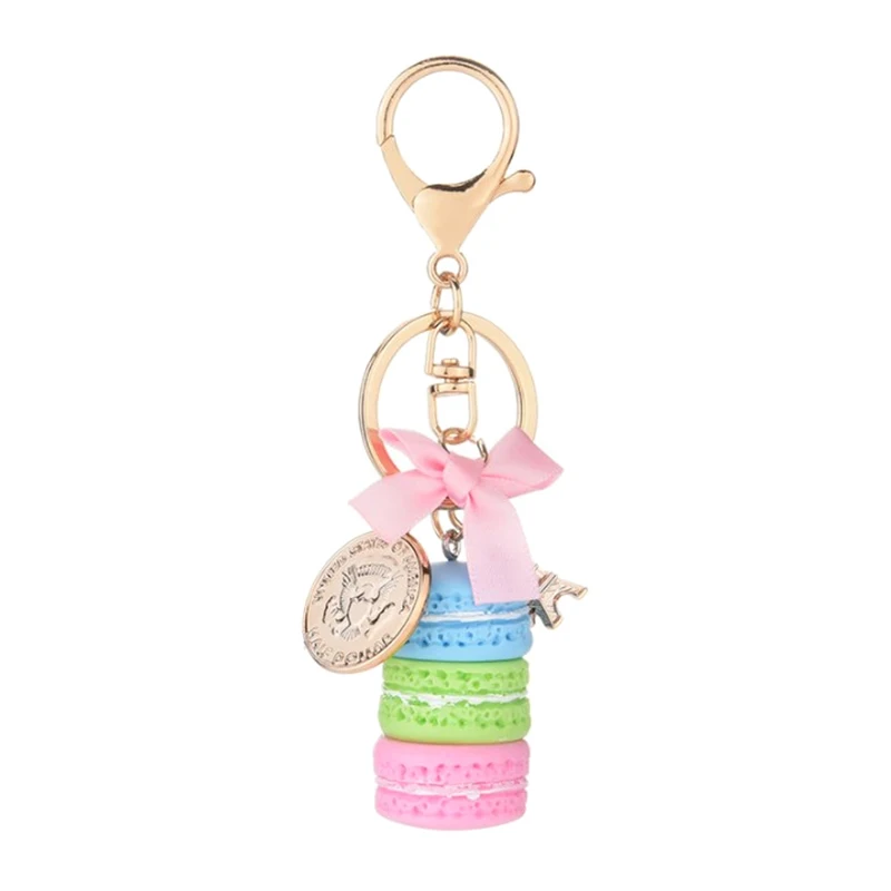 New Macaron Cake Keychain Bow Paris Tower Key Ring Charm Car Keychain Party Gift Jewelry