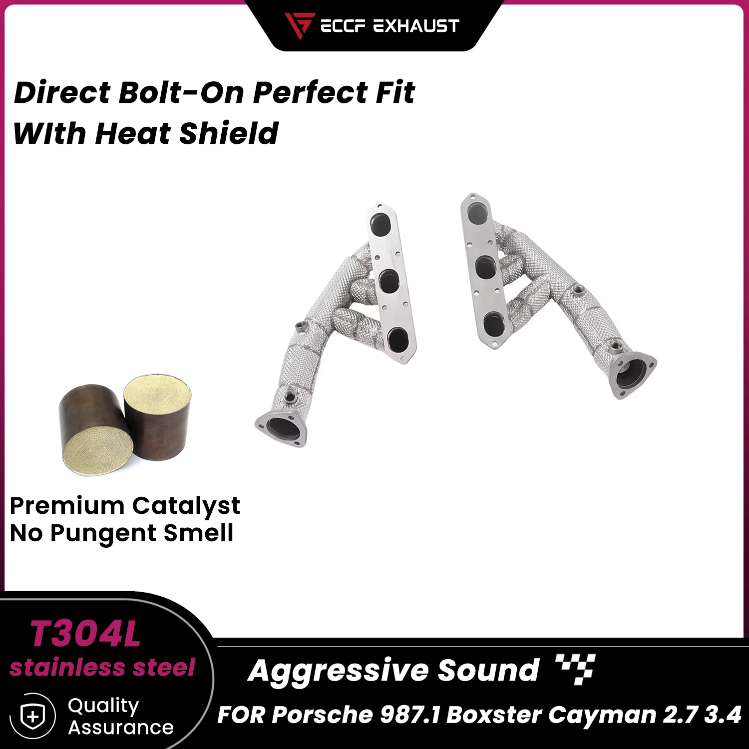 

High Flow Sports Headers Stainless Steel for Porsche 987.1 Boxster Cayman 2.7 3.4 Maximize Exhaust Flow Easy Installation