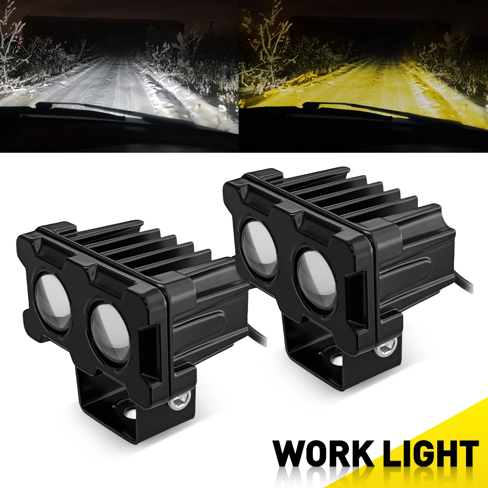 

AUXITO 2Pcs White+Amber LED Work Lights Spot Lamps For Motorcycles ATV SUV Truck Trailers Cars Motorbike 12-24V Spotlight IP68