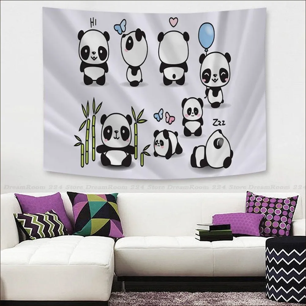 Cute Panda Tapestry Tapestry Art Printing Indian Buddha Wall Decoration Witchcraft Bohemian Hippie INS Home Decor