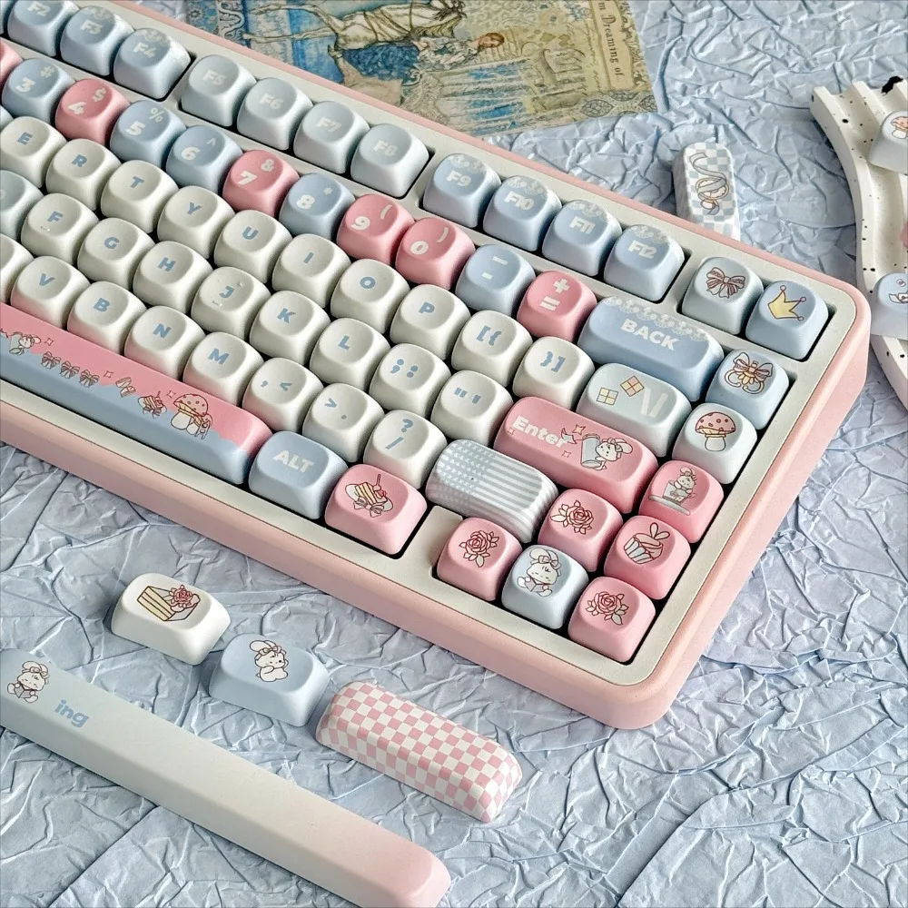 

Small full set of MOA keycap set PBT pink Alice, suitable for 60/64/84/98/108 game mechanical keyboard MX switch