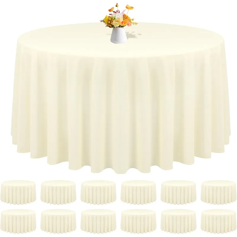 

12 Pack Round Tablecloths - 120 Inch, Beige Polyester Table Cover for Round Table, Stain and Wrinkle Resistant Washable Fabric