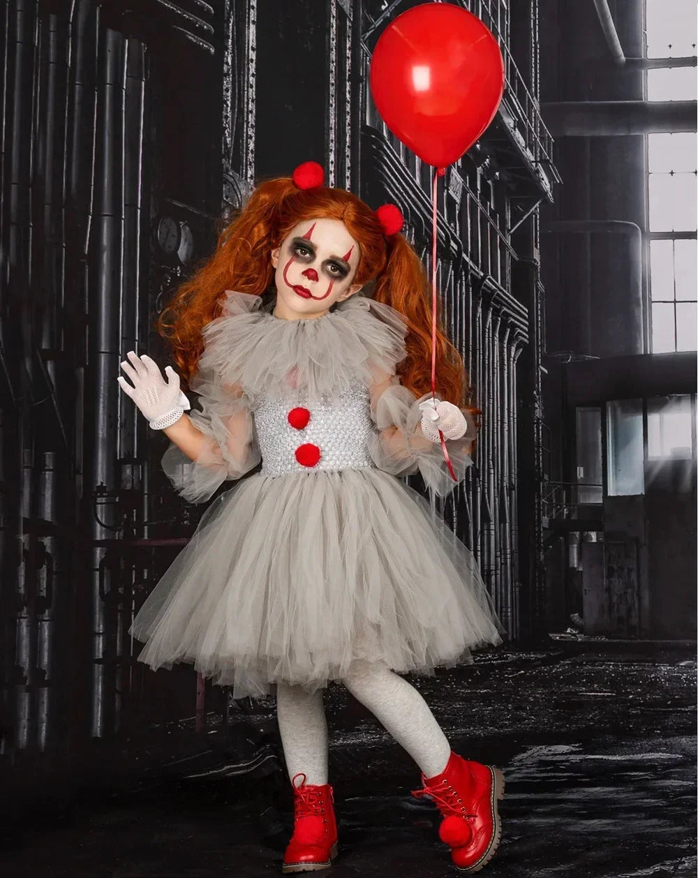 Halloween-Kostüm für Kinder graue Mädchen gruseligen Clown Costumetutu Kinder Cosplay Kleid Mädchen Karneval Maskerade Party verkleiden 2-12y