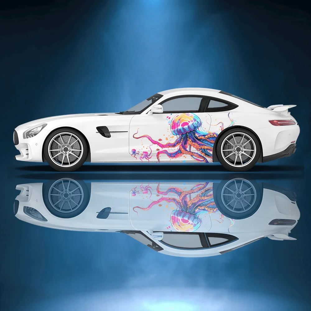 

Colorful Watercolor Jellyfish Car Vinyl Wraps Decal Self-adhesive PVC Sticker Suitable for Truck SUV Decoration Auto Accessories