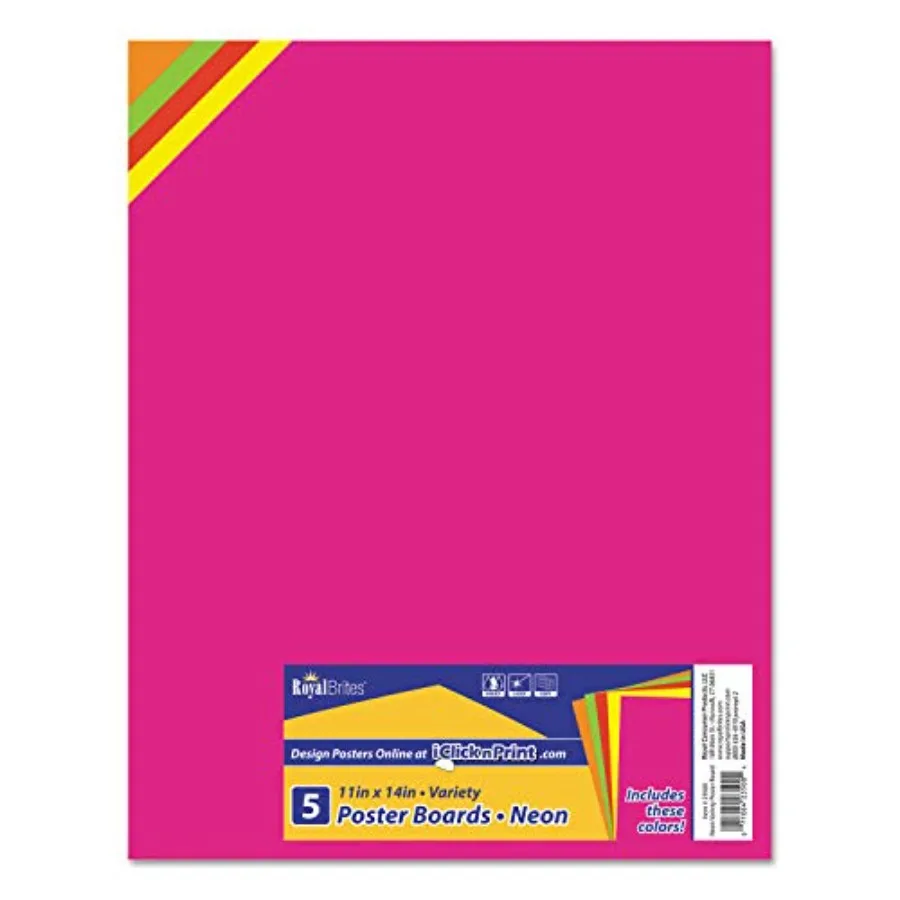 

Variety Pack Fluorescent Poster Board 11 x14 Inch Assorted Neon 5-Sheet Pack 23500
