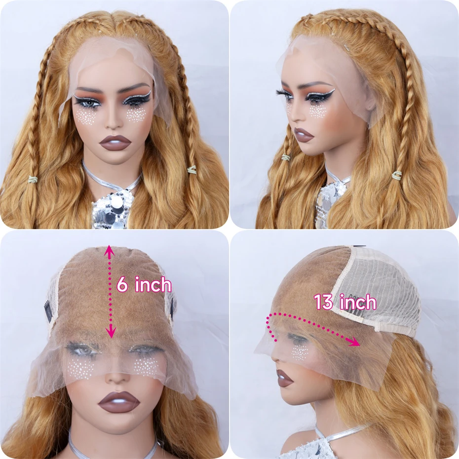 Body Wave 13x6 Honey Blonde Lace Frontal Wig Brazilian #27 Blonde Colored Human Hair Wigs For Women Pre Plucked 13X6 HD Lace Wig image 5