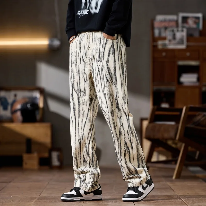 2026 Spring American Tie Dye Casual Denim Trend Loose Straight Leg Versatile Jeans