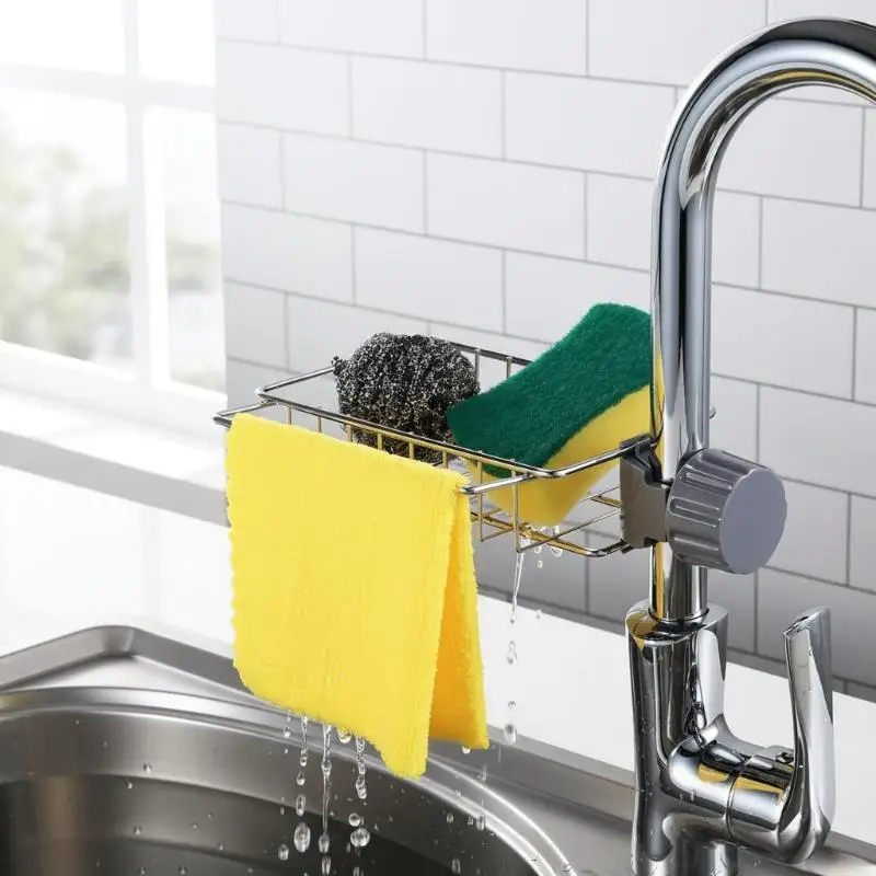 Stainless Steel Faucet Holder Practical Sink Rack for Soap and Sponge Storage