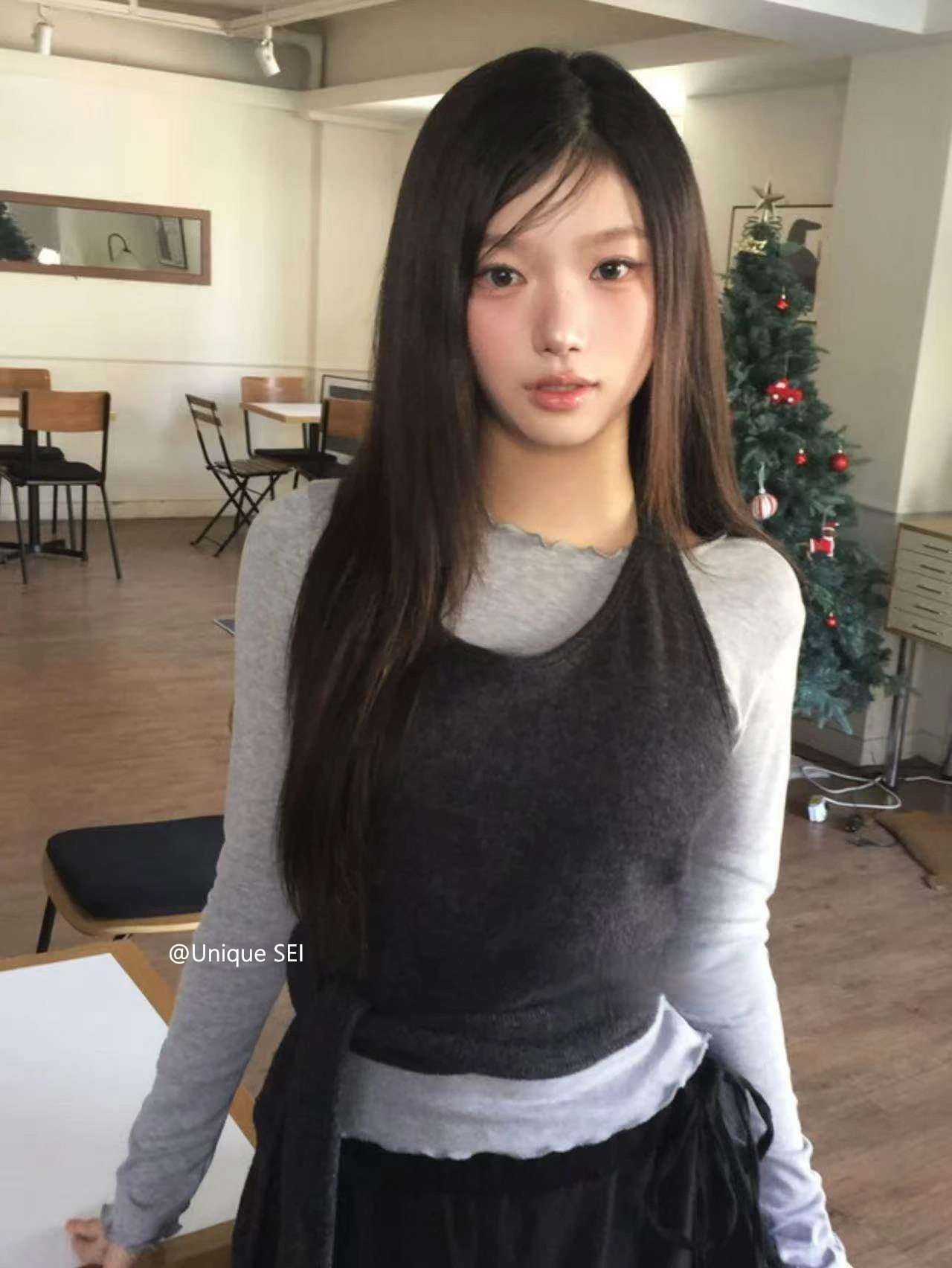 Korean Style Slim Fit Long Sleeve Fleece Lined T-Shirt with Belt Tie Layering Light Semi-Transparent Spring Women's Top