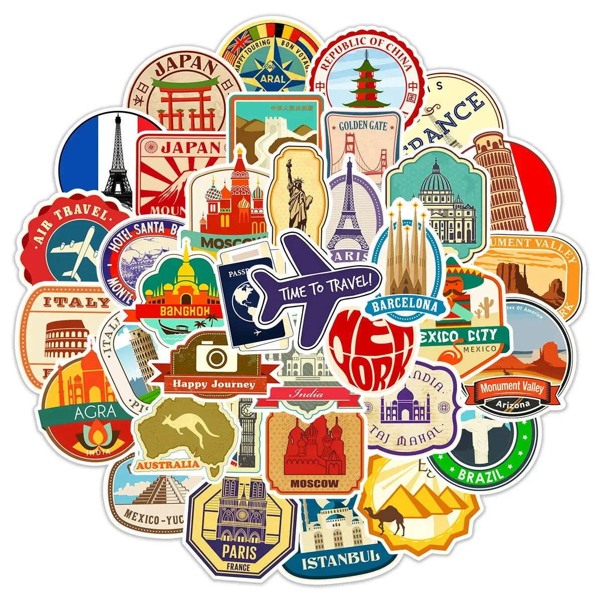 10/50pcs Vintage World Famous Building Stickers Aesthetic Travel Landmark Decal Graffiti DIY Phone Suitcase Luggage Wall Sticker