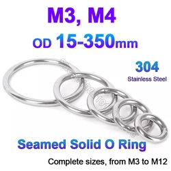 1-5Pcs M3 M4 Heavy Duty Welded Round Rings Seamed Solid O Ring Stainless Steel For Rigging Marine Boat Hanging Ring OD 15-350mm