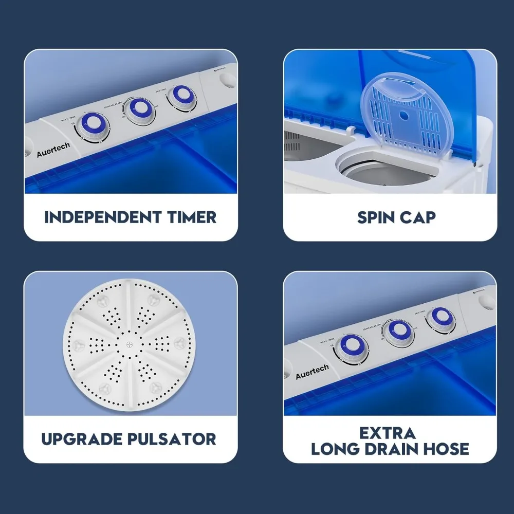 휴대용 세탁기, 트윈 욕조 세탁기, 스피너 콤보, 용량 20lbs, 12Lbs 세탁기, 8Lbs 스피너 건조기