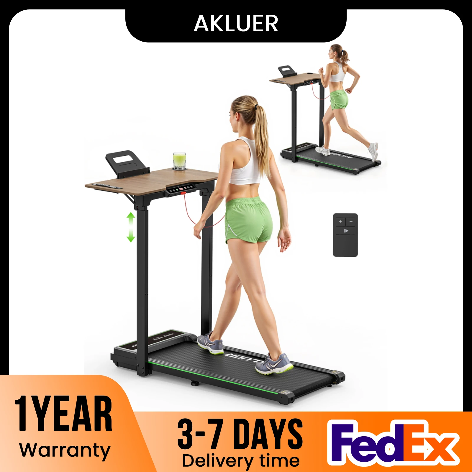 Akluer Walking Pad Treadmill,Compact Walking Pad, 2.5HP Desk Treadmills,Foldable Treadmill with Remote Control,for Home & Office