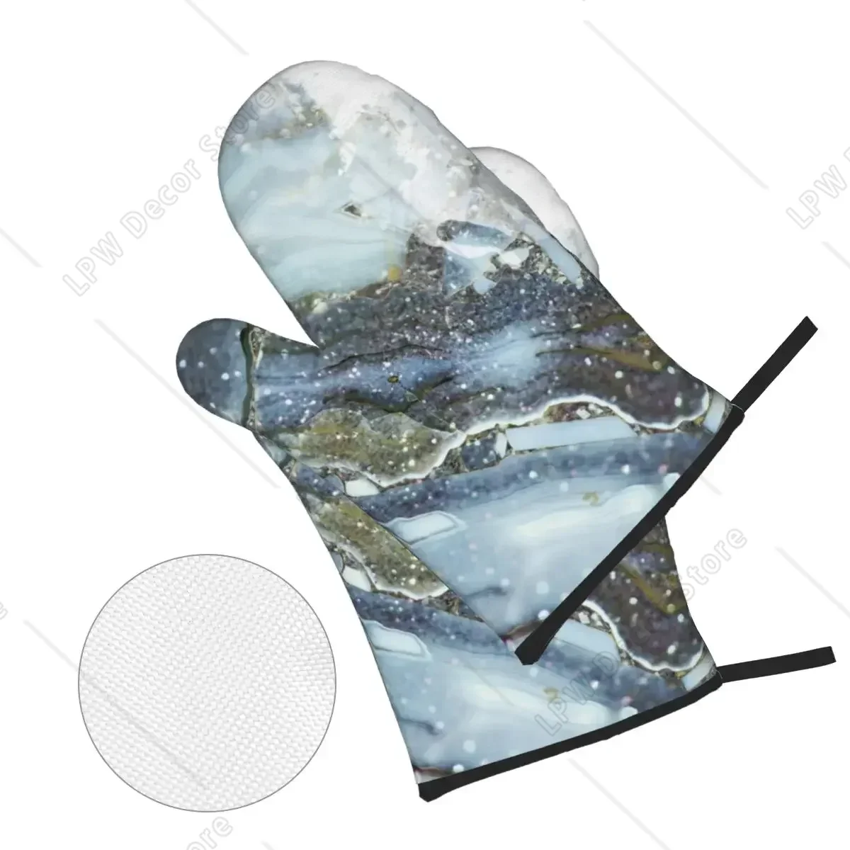 Custom Blue And Gray Marble Oven Mitts and Pot Holders 4pcs Set High Heat Resistant Cooking Baking Gloves for Kitchen BBQ