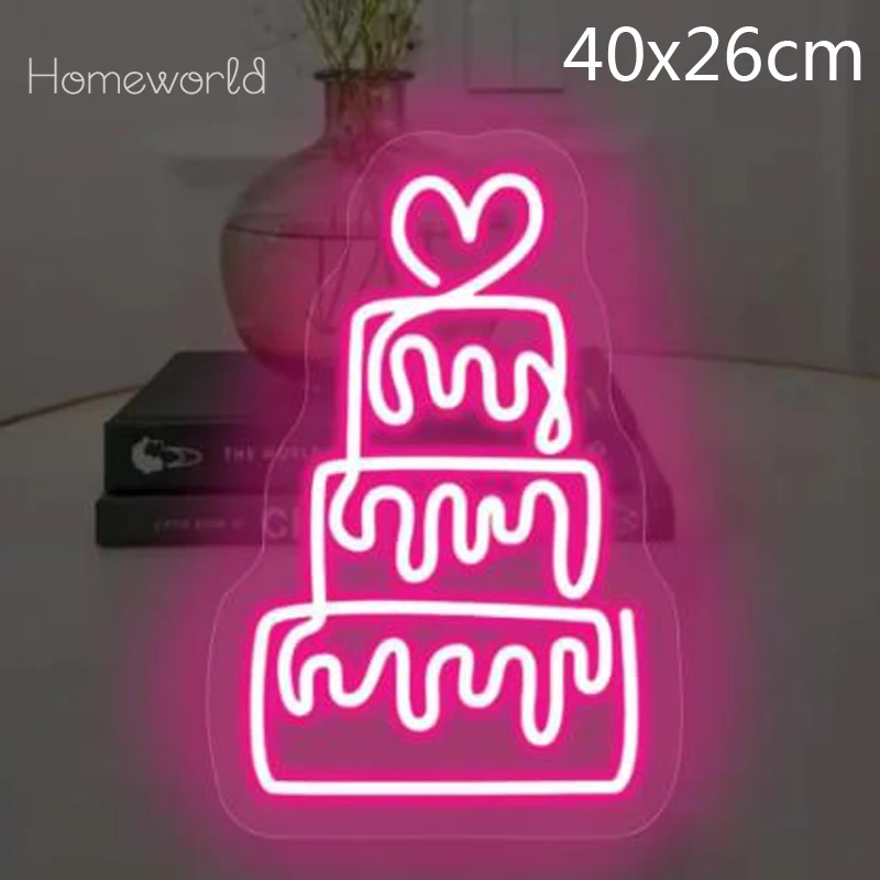

Birthday Cake LED Neon Sign USB Dimmable Neon Light Sign for Gameroom Bedroom Bar Livingroom Birthday Party Gift Wall Decor