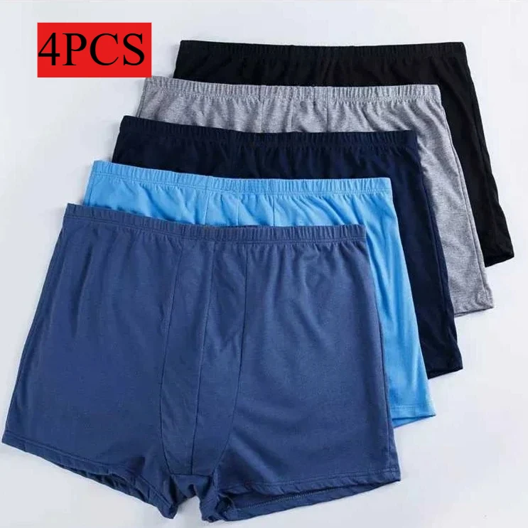 

4 Pcs Men's 100% Cotton Boxer Shorts Underwear Loose Fit Big Size 9XL 10XL Elastic Waistband Moisture Absorbent Male Underpants