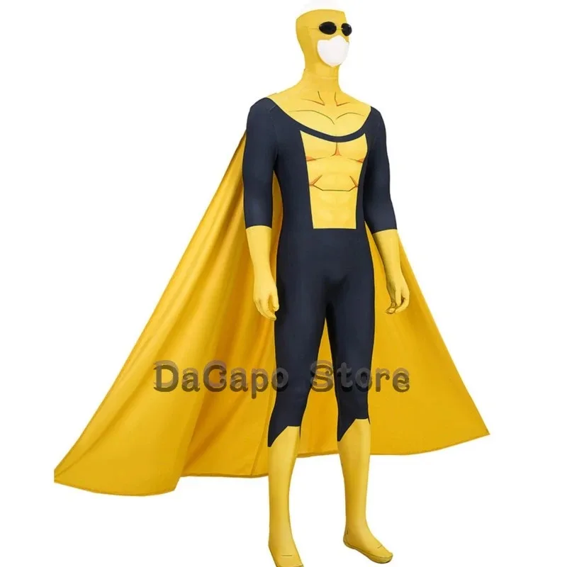 

asdh8@Invincible Mark Gson cosplay Yellow Jumpsuit Cloak Superhero Costume Anime Comic Bodysuit Halloween Men Boots WigC