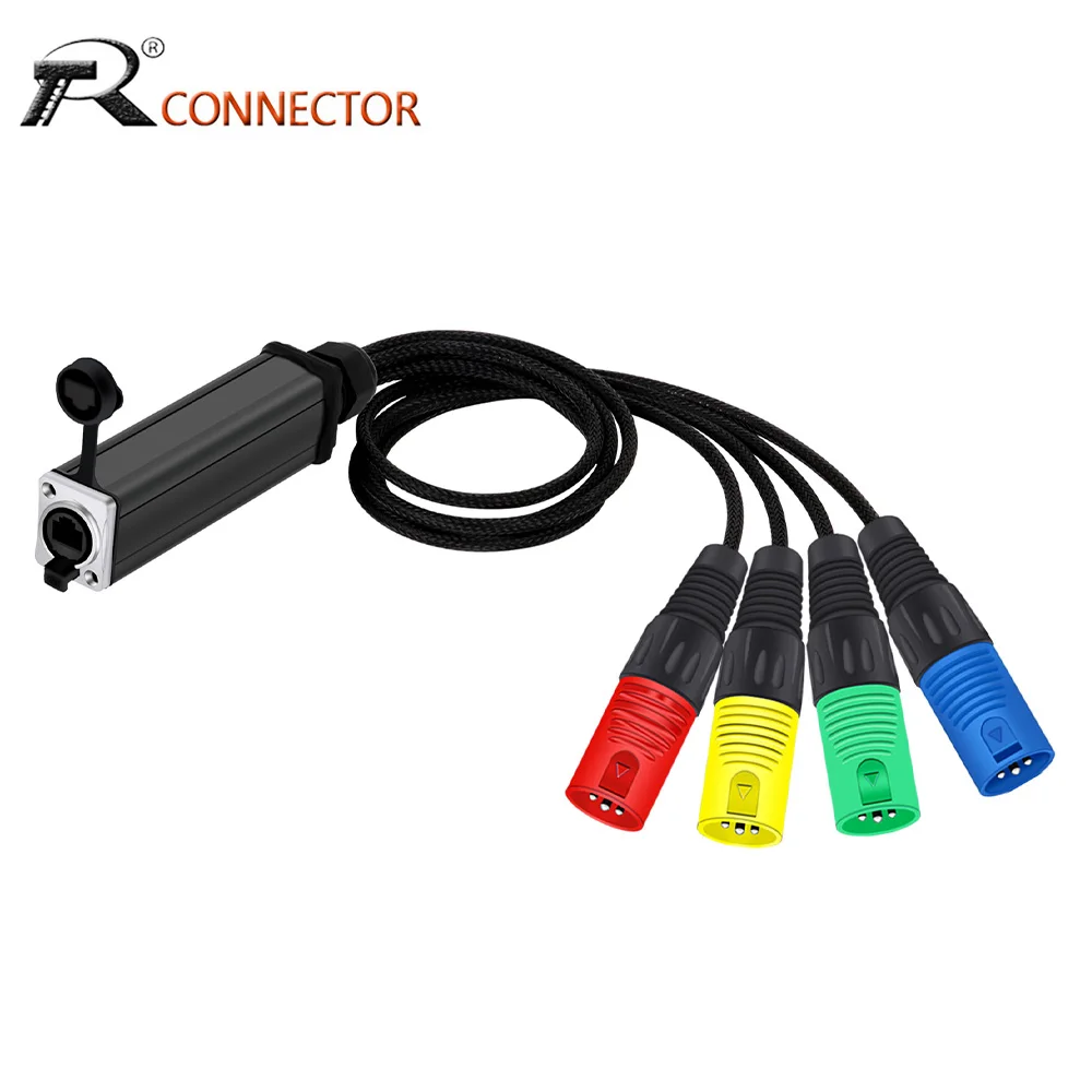 4 Channel 3Pins XLR Male/Female Plastic Shell Multi Network Breakout Splitter to Waterproof RJ45 CAT5 for Cable Signal Extender