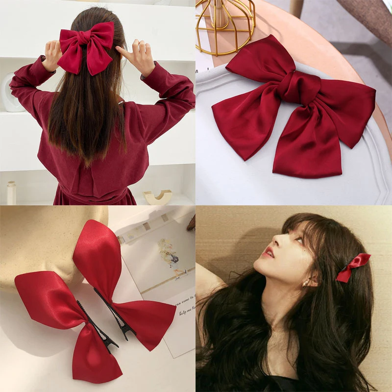 Fashion Ribbon Hairgrips Big Bow Hairpin Girls Satin Trendy Ladies Hair Clip