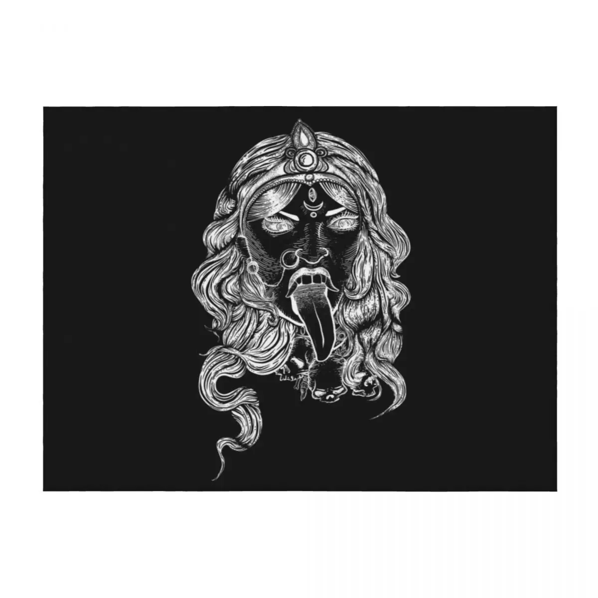 

Kali Ma Illustration, Destroyer of Evil, Hand drawn Hindu Goddess Throw Blanket Luxury Designer Decorative Sofa Blankets