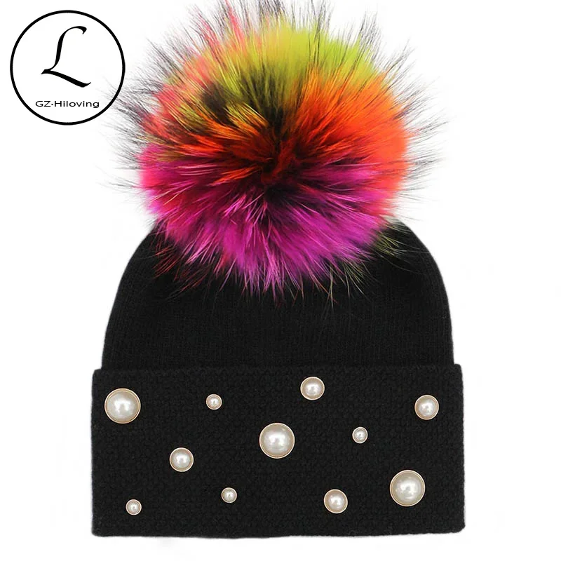 

GZHILOVINGL 2017 Winter Hats Skullies Beanies Women's Winter Fur Ball Cap Super Thick Yarn For Knitting Wool Crochet Hat Gorro