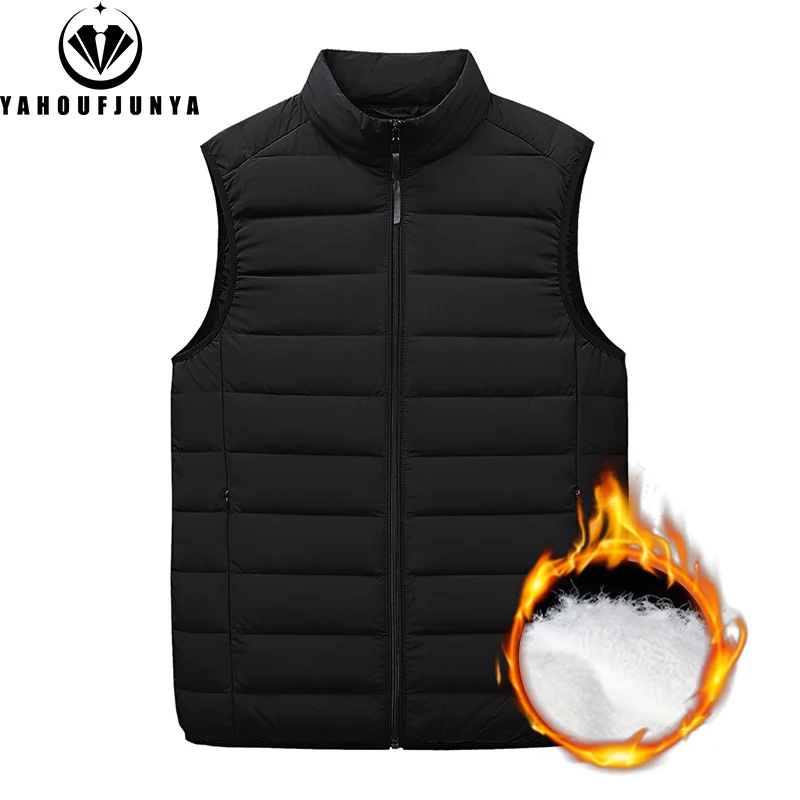 Autumn Men Fleece Warm Solid light Stand Collar Down Vest Men Winter Sleeveless Outdoor Casual Windproof Zipper Vest Male Coat